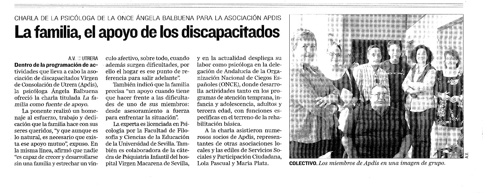III Jornada APDIS. La Familia apoyo a los discapacitados 9-10-07,EL CORREO ANDALUCÍA